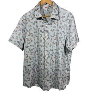 STONE ROSE Men’s Bicycle Print Short Sleeve Button Down Shirt White Size 2XL